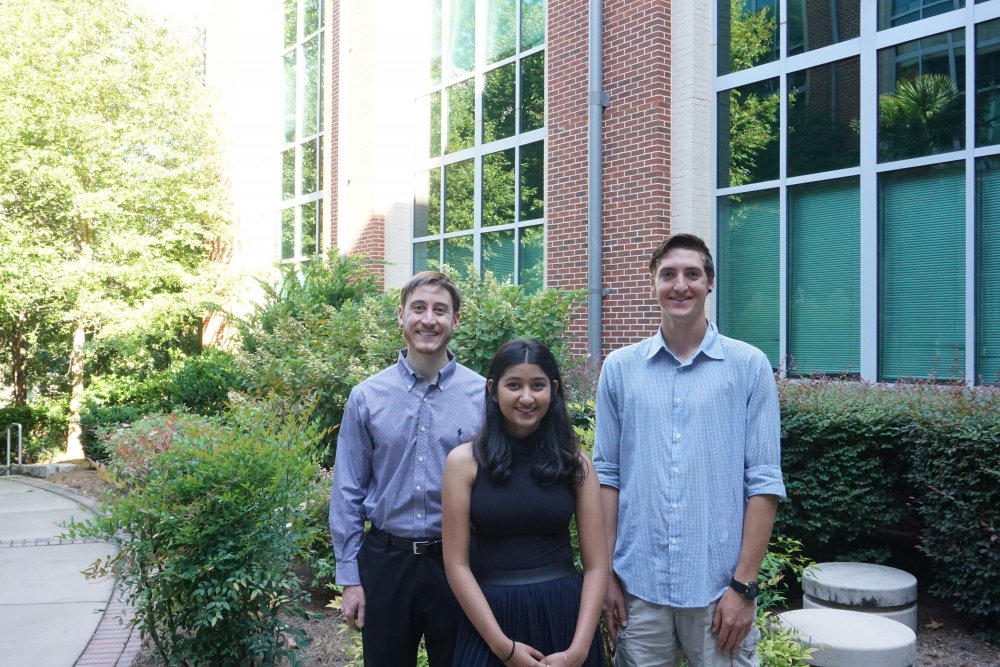 (Left to Right) Bioinformatics students Joshua Lewis, Prerna Jain, and George Gruenhagen
