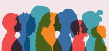Colorful graphic silhouettes of people from various ancestry groups.